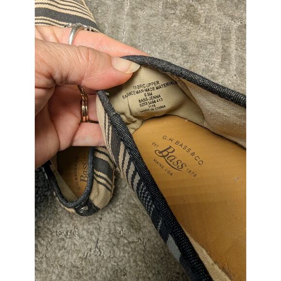 Bass Canvas Loafers WOMENS SIZE 6.5 Cream Navy espadrille flats casual comfy - Picture 9 of 10